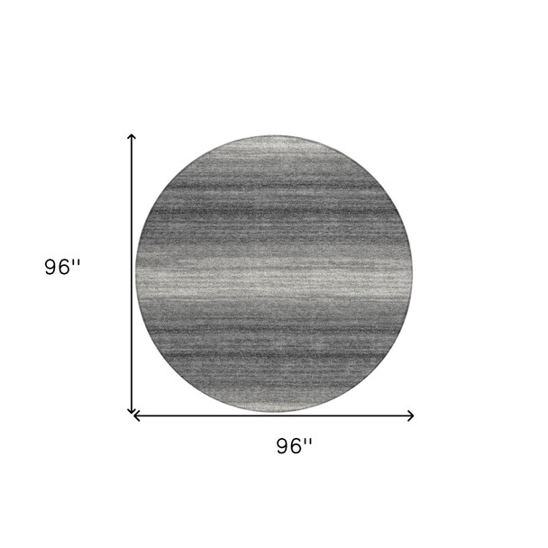 8' Gray And Charcoal Round Abstract Washable Indoor Outdoor Area Rug