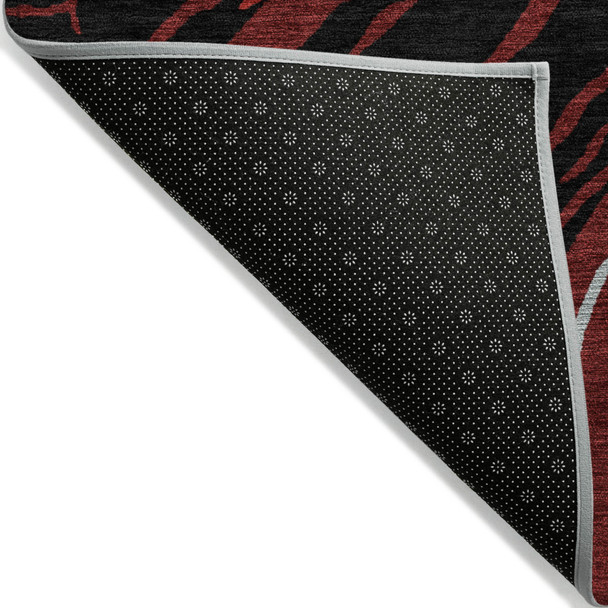 10' X 14' Black Red And Gray Abstract Washable Indoor Outdoor Area Rug