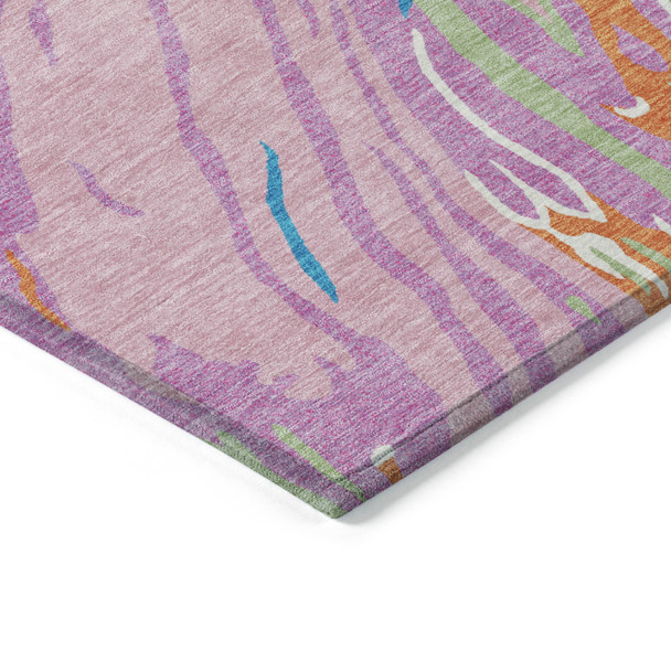 9' X 12' Pink Green And Teal Blue Abstract Washable Indoor Outdoor Area Rug