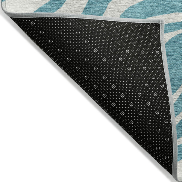 8' X 10' Teal Blue And Ivory Animal Print Washable Indoor Outdoor Area Rug