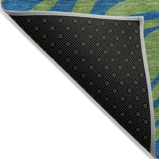 10' X 14' Green And Teal Blue Animal Print Washable Indoor Outdoor Area Rug
