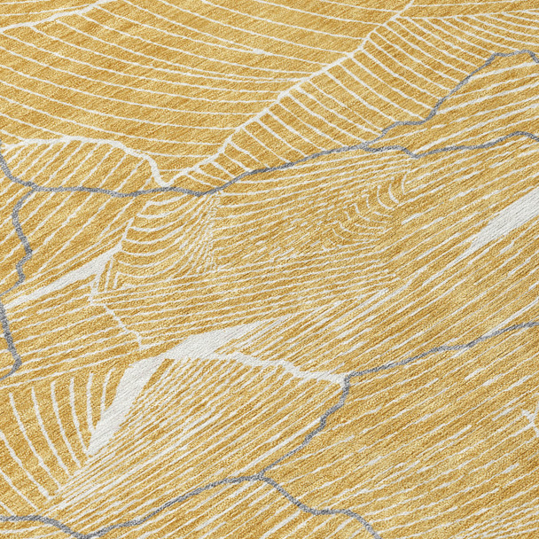 10' X 14' Gold Charcoal And Ivory Abstract Washable Indoor Outdoor Area Rug
