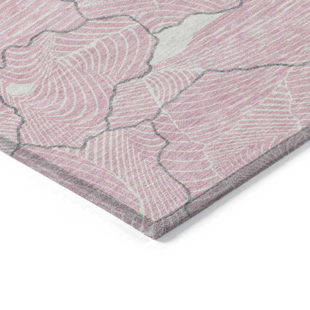 3' X 5' Pink Ivory And Gray Abstract Washable Indoor Outdoor Area Rug