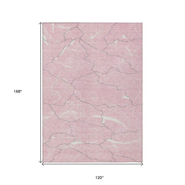 10' X 14' Pink Ivory And Gray Abstract Washable Indoor Outdoor Area Rug