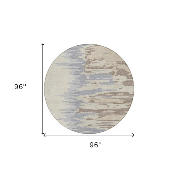 8' Beige Brown And Gray Round Abstract Washable Indoor Outdoor Area Rug