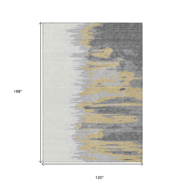 10' X 14' Gray Charcoal And Tan Abstract Washable Indoor Outdoor Area Rug