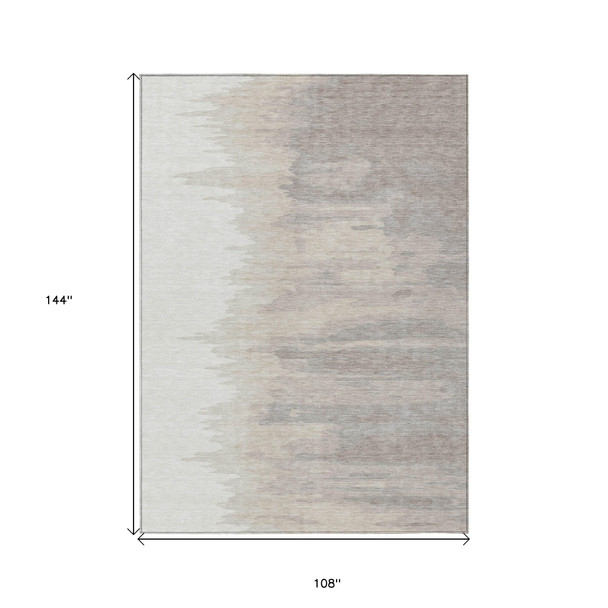 9' X 12' Ivory And Brown Abstract Washable Indoor Outdoor Area Rug