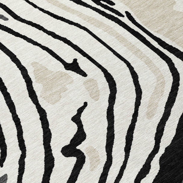 5' X 8' Black Gray And Ivory Abstract Washable Indoor Outdoor Area Rug