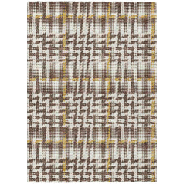 3' X 5' Brown And Beige Plaid Washable Indoor Outdoor Area Rug