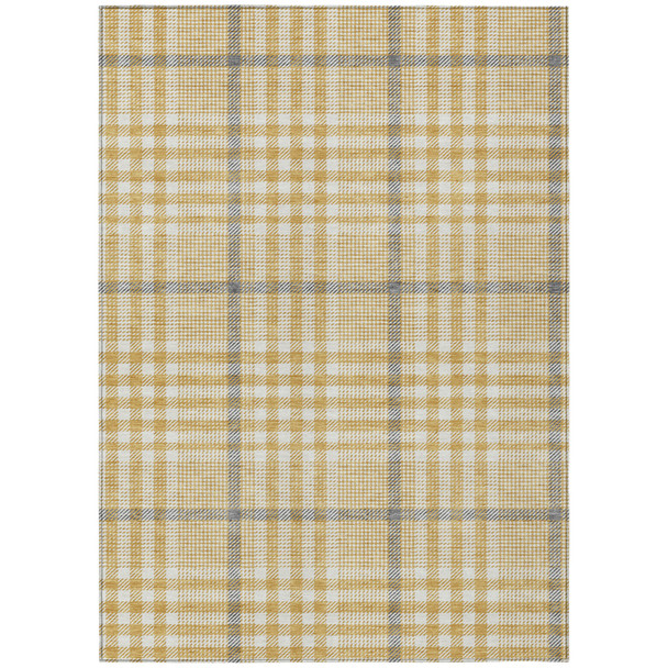 5' X 8' Gold Gray And Beige Plaid Washable Indoor Outdoor Area Rug