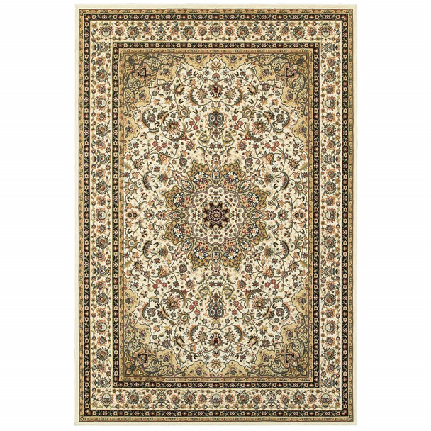 8' X 11' Ivory And Beige Floral Medallion Area Rug