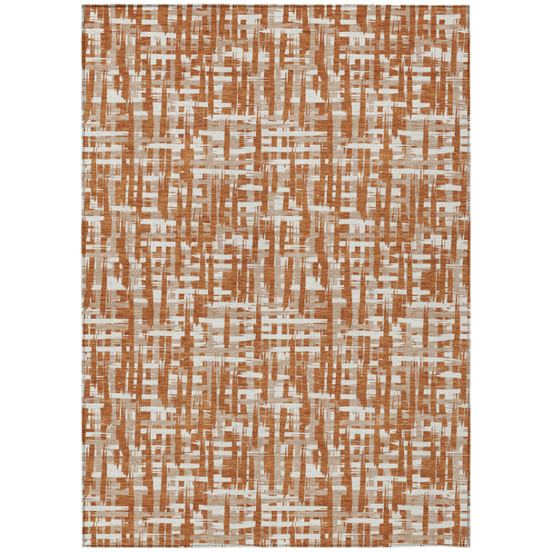8' X 10' Terra Cotta Tan And Ivory Abstract Washable Indoor Outdoor Area Rug