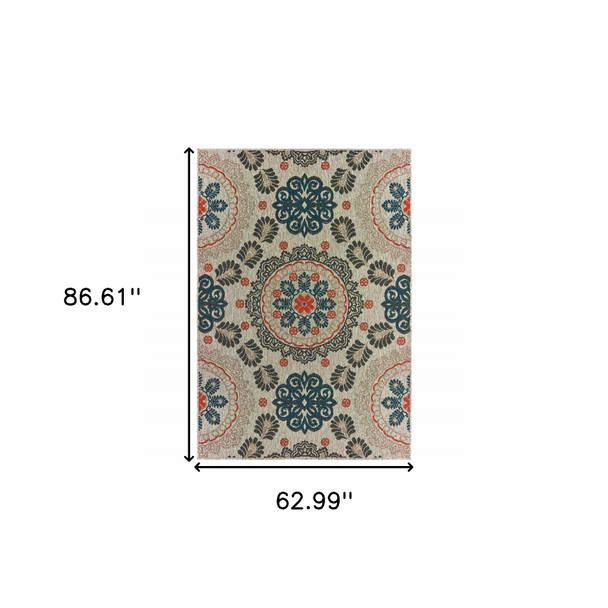 5' X 7' Blue And Gray Moroccan Indoor Outdoor Area Rug