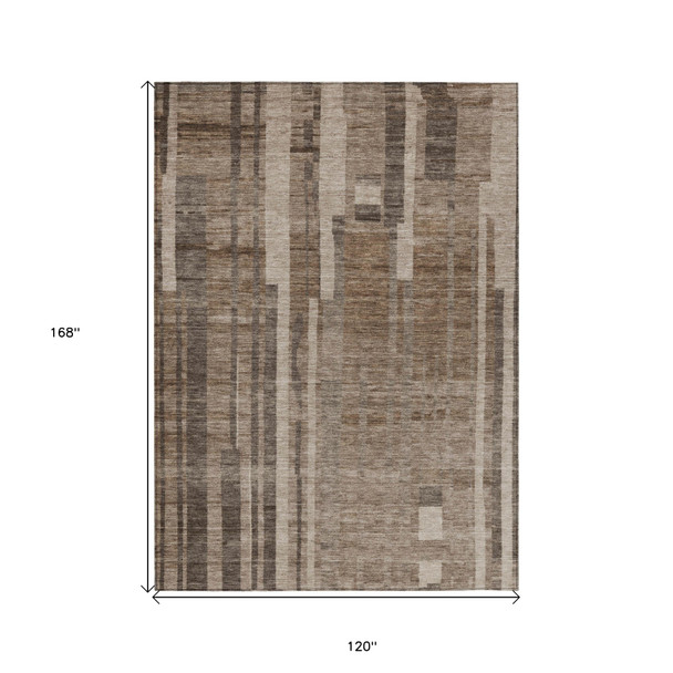 10' X 14' Brown And Beige Striped Washable Indoor Outdoor Area Rug