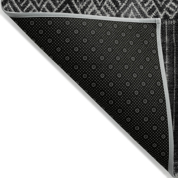 5' X 8' Black Ivory And Gray Ombre Washable Indoor Outdoor Area Rug