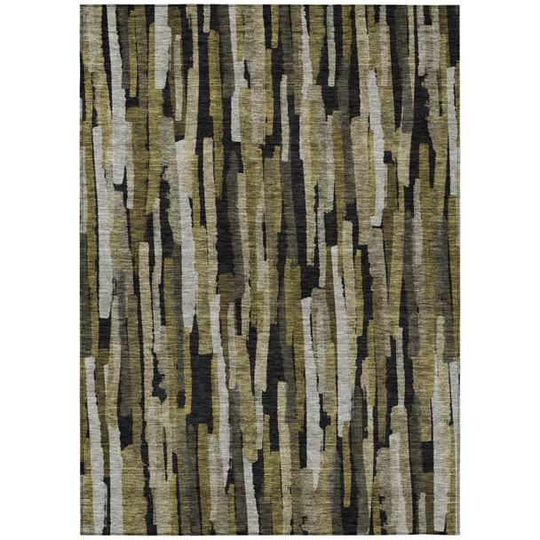 3' X 5' Brown Black And Green Striped Washable Indoor Outdoor Area Rug