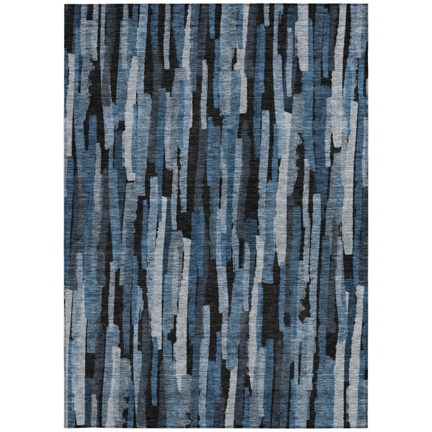 5' X 8' Blue Black And Gray Striped Washable Indoor Outdoor Area Rug