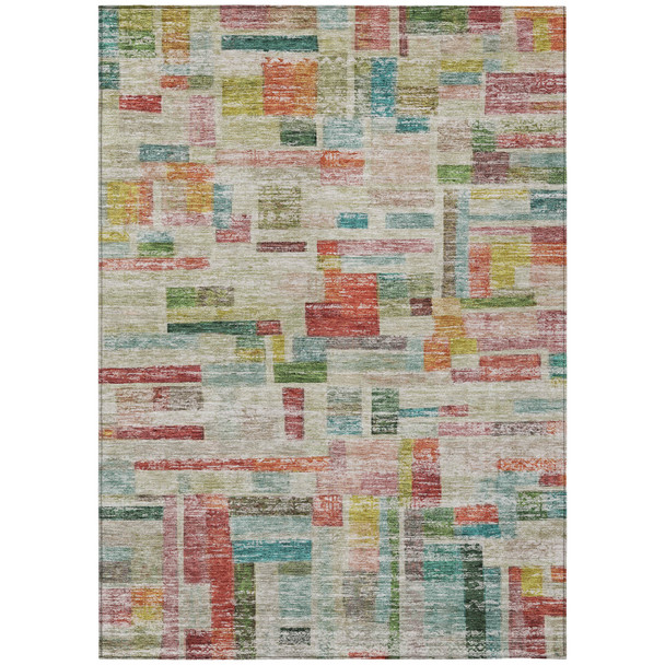 3' X 5' Terra Cotta Green And Brown Striped Washable Indoor Outdoor Area Rug