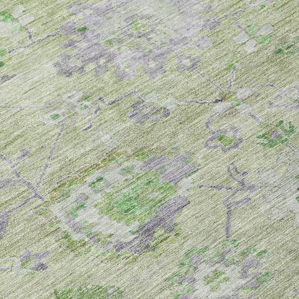 3' X 5' Mint Green And Gray Floral Washable Indoor Outdoor Area Rug