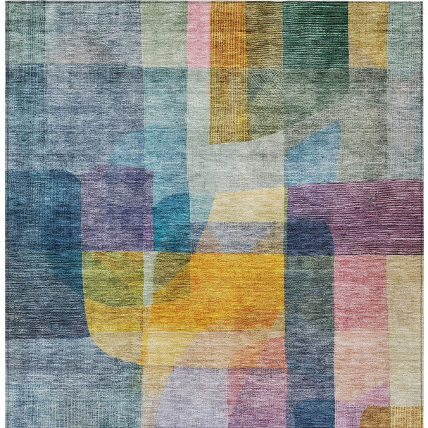3' X 5' Blue Green And Purple Abstract Washable Indoor Outdoor Area Rug