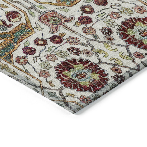 3' X 5' Ivory Red And Green Floral Washable Indoor Outdoor Area Rug
