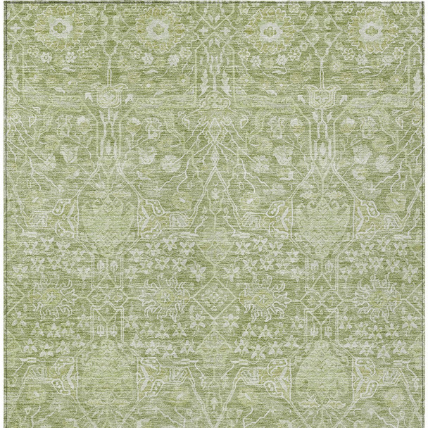 10' X 14' Artichoke Green And Ivory Floral Washable Indoor Outdoor Area Rug