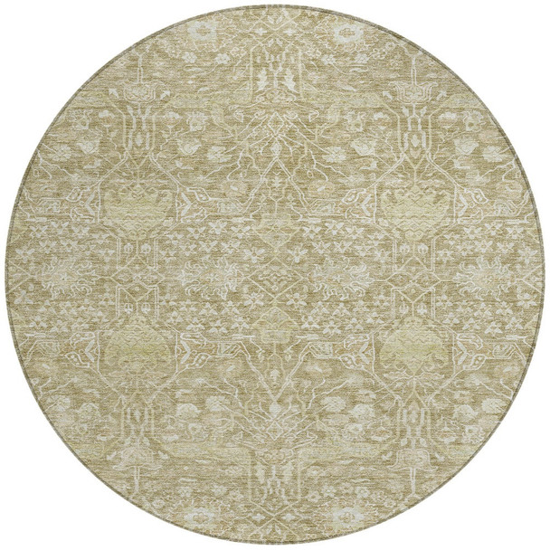 8' Taupe And Beige Round Floral Washable Indoor Outdoor Area Rug