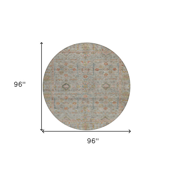 8' Taupe Terra Cotta And Tan Round Floral Washable Indoor Outdoor Area Rug