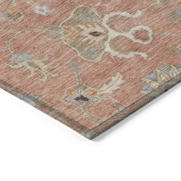8' Pink Gray And Beige Round Floral Washable Indoor Outdoor Area Rug