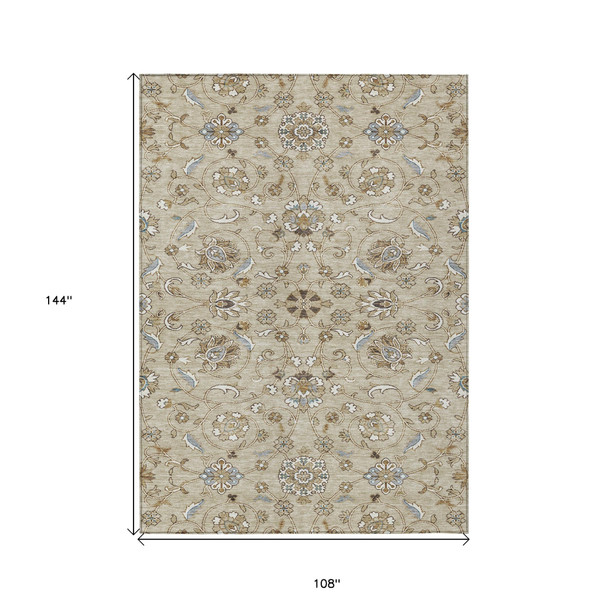 9' X 12' Beige Blue And Brown Moroccan Washable Indoor Outdoor Area Rug