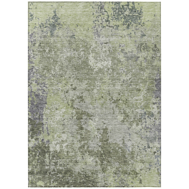 8' X 10' Green And Gray Abstract Washable Indoor Outdoor Area Rug