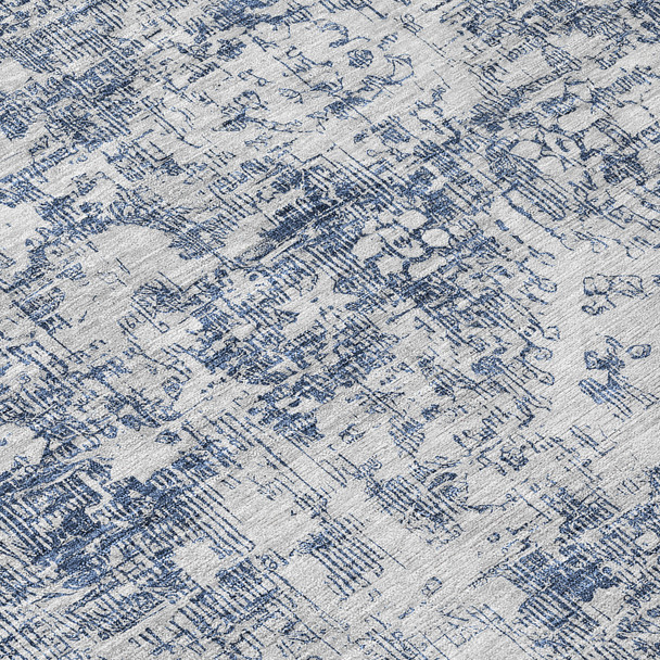 8' X 10' Navy Blue Oriental Washable Indoor Outdoor Area Rug