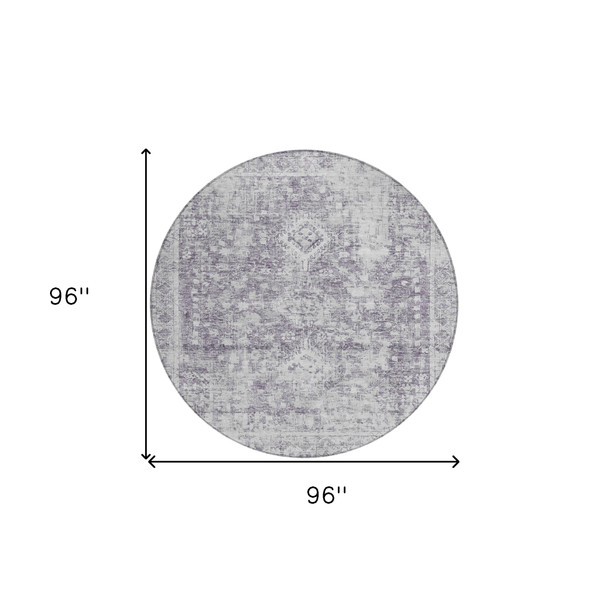 8' Plum Round Oriental Washable Indoor Outdoor Area Rug
