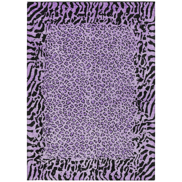 9' X 12' Purple Animal Print Washable Indoor Outdoor Area Rug