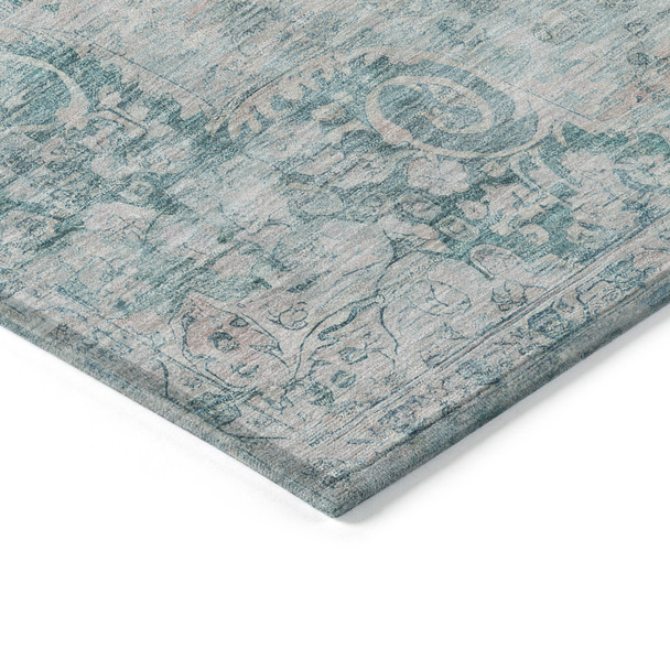 5' X 8' Teal Blue Floral Medallion Washable Indoor Outdoor Area Rug