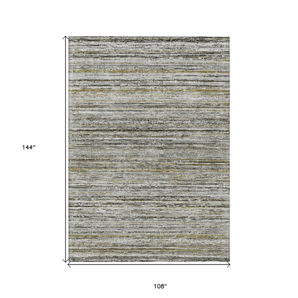 9' X 12' Pewter Striped Washable Indoor Outdoor Area Rug