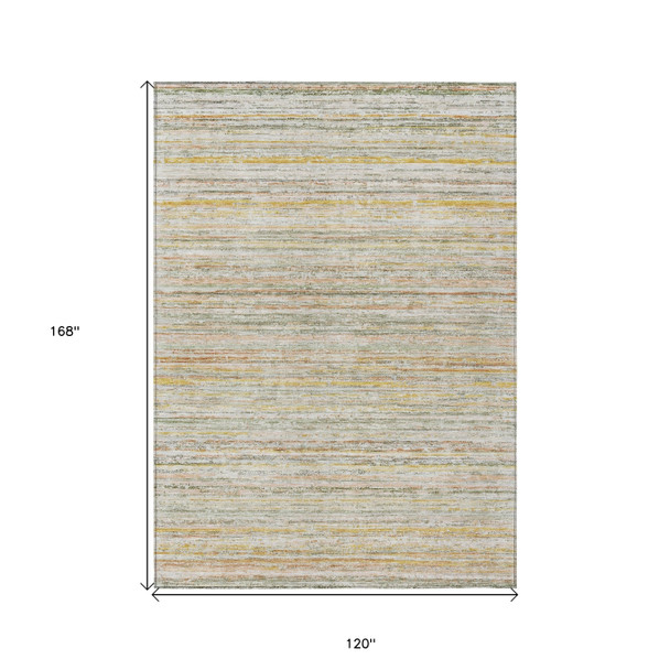 10' X 14' Sage Striped Washable Indoor Outdoor Area Rug