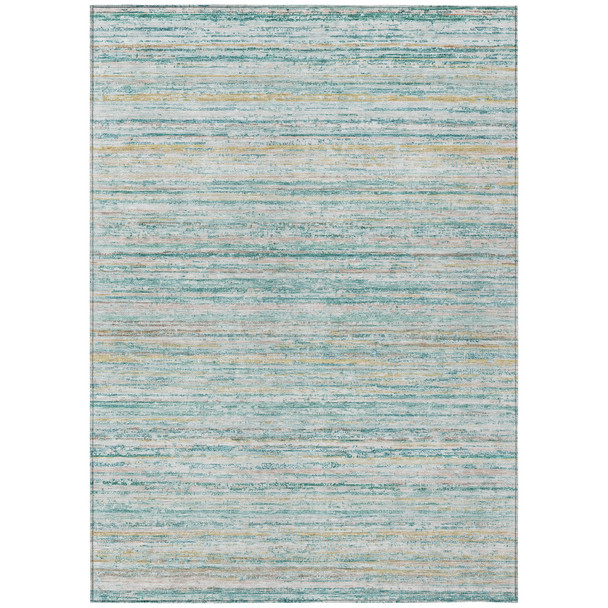 9' X 12' Teal Blue Striped Washable Indoor Outdoor Area Rug