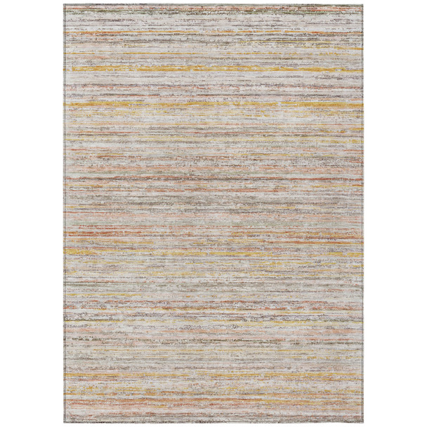 5' X 8' Terra Cotta Striped Washable Indoor Outdoor Area Rug
