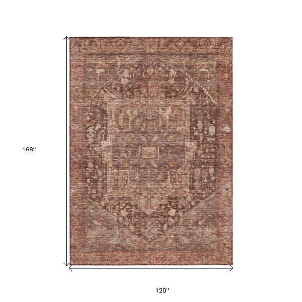 10' X 14' Burgundy Medallion Washable Indoor Outdoor Area Rug