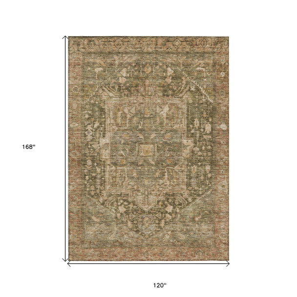 10' X 14' Fern Green Medallion Washable Indoor Outdoor Area Rug