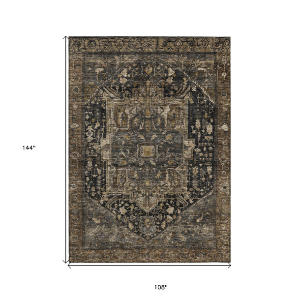 9' X 12' Brown Medallion Washable Indoor Outdoor Area Rug