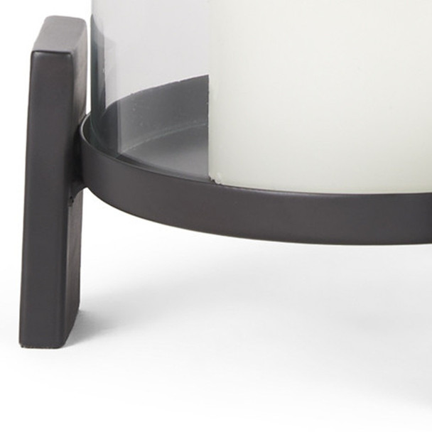 12" Black Glass Abstract Tabletop Hurricane Candle Holder