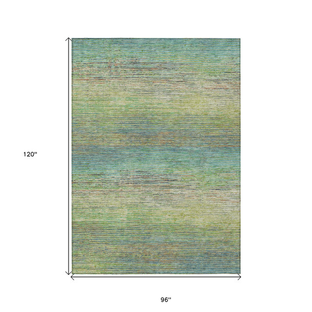 8' X 10' Artichoke Green Striped Washable Indoor Outdoor Area Rug