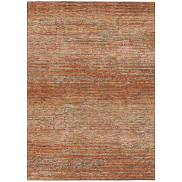 9' X 12' Copper Striped Washable Indoor Outdoor Area Rug