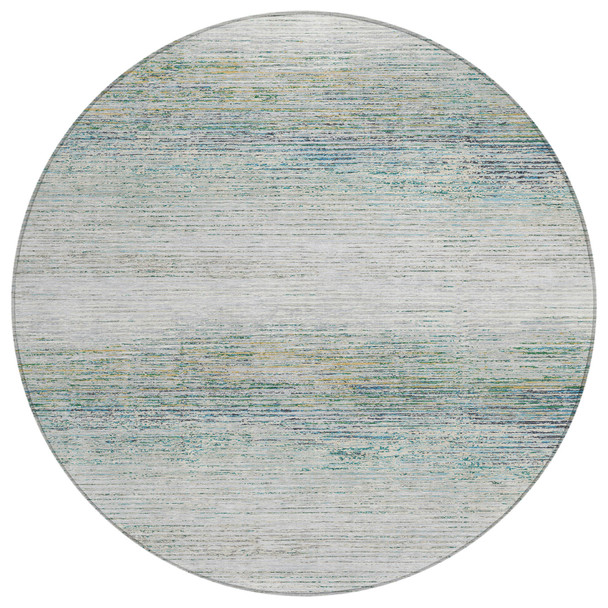 8' Linen Round Striped Washable Indoor Outdoor Area Rug