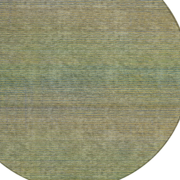 8' Fern Green Round Striped Washable Indoor Outdoor Area Rug