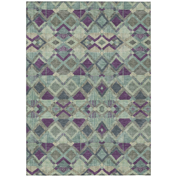 9' X 12' Blue And Purple Geometric Washable Indoor Outdoor Area Rug