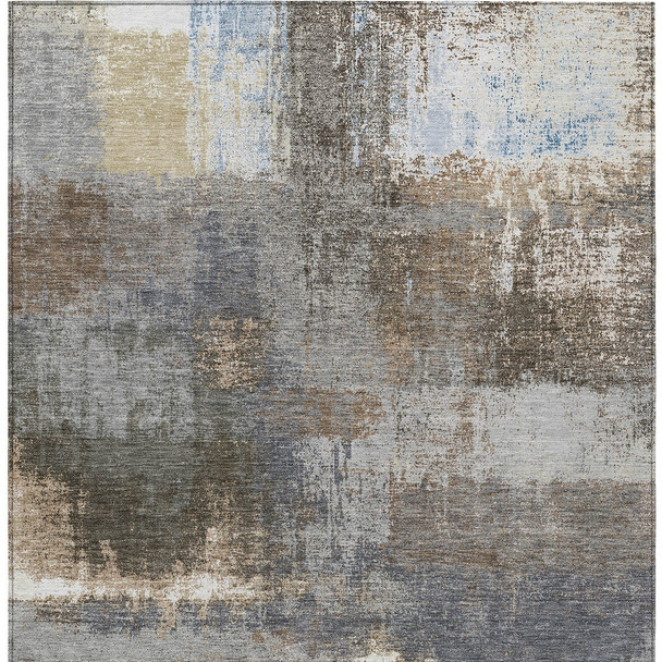 8' X 10' Khaki And Brown Abstract Washable Indoor Outdoor Area Rug