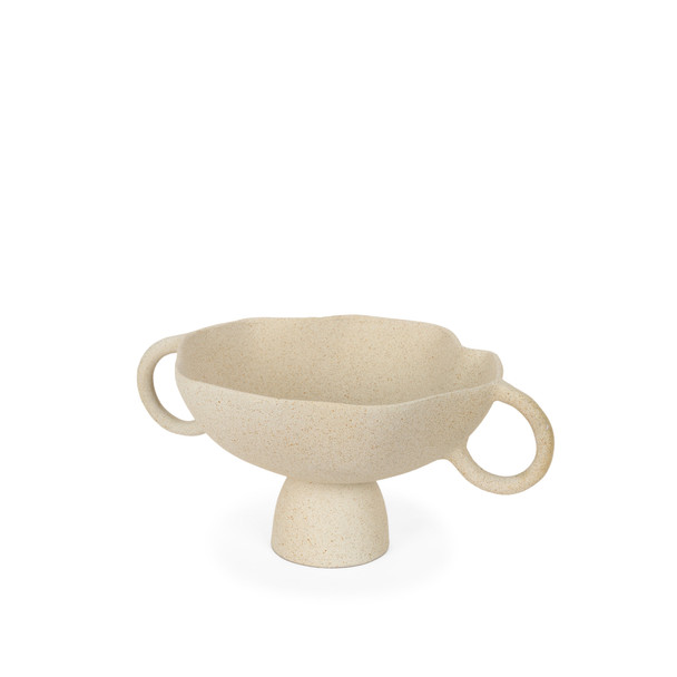 11" Beige Cast Aluminum Round Pedestal Centerpiece Bowl With Handles